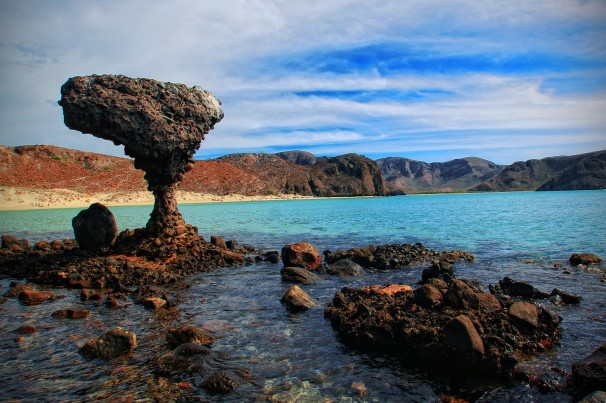 stone formations on beach in La Paz, Mexico